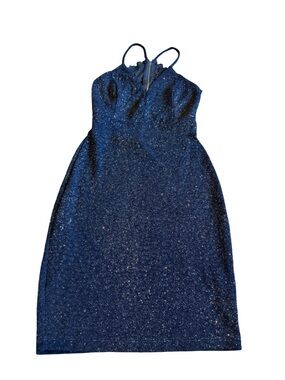 Windsor Navy Blue Glitter Bodycon Dress Lace Cutout Back Size Small Women's